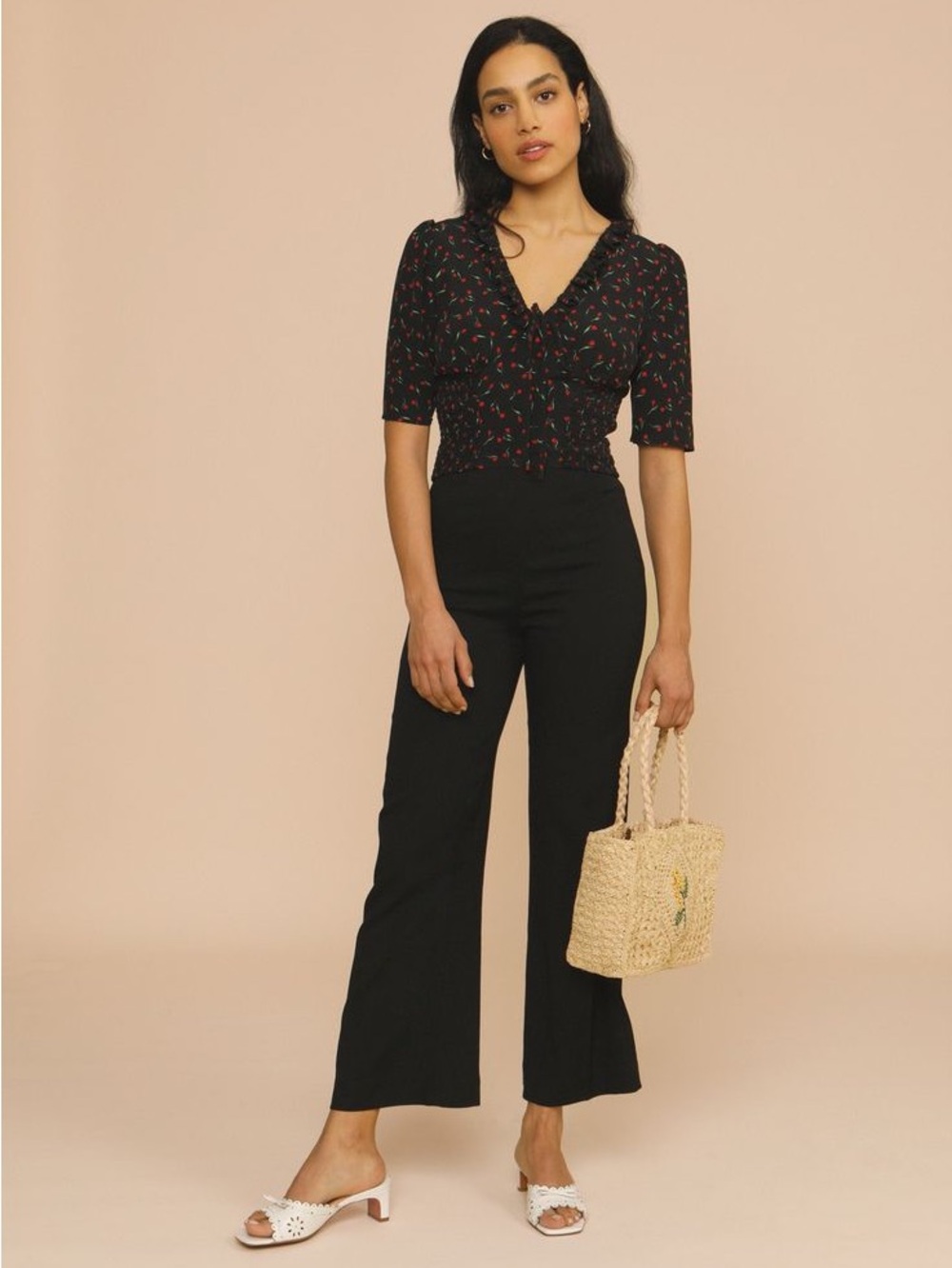 Rouje Sz 2 (34) Gino Black Cropped Minimalist Flare Pants - Picture 1 of 14